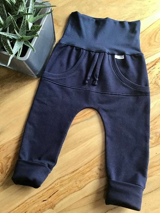 Navy blue harem pants with kangaroo pocket